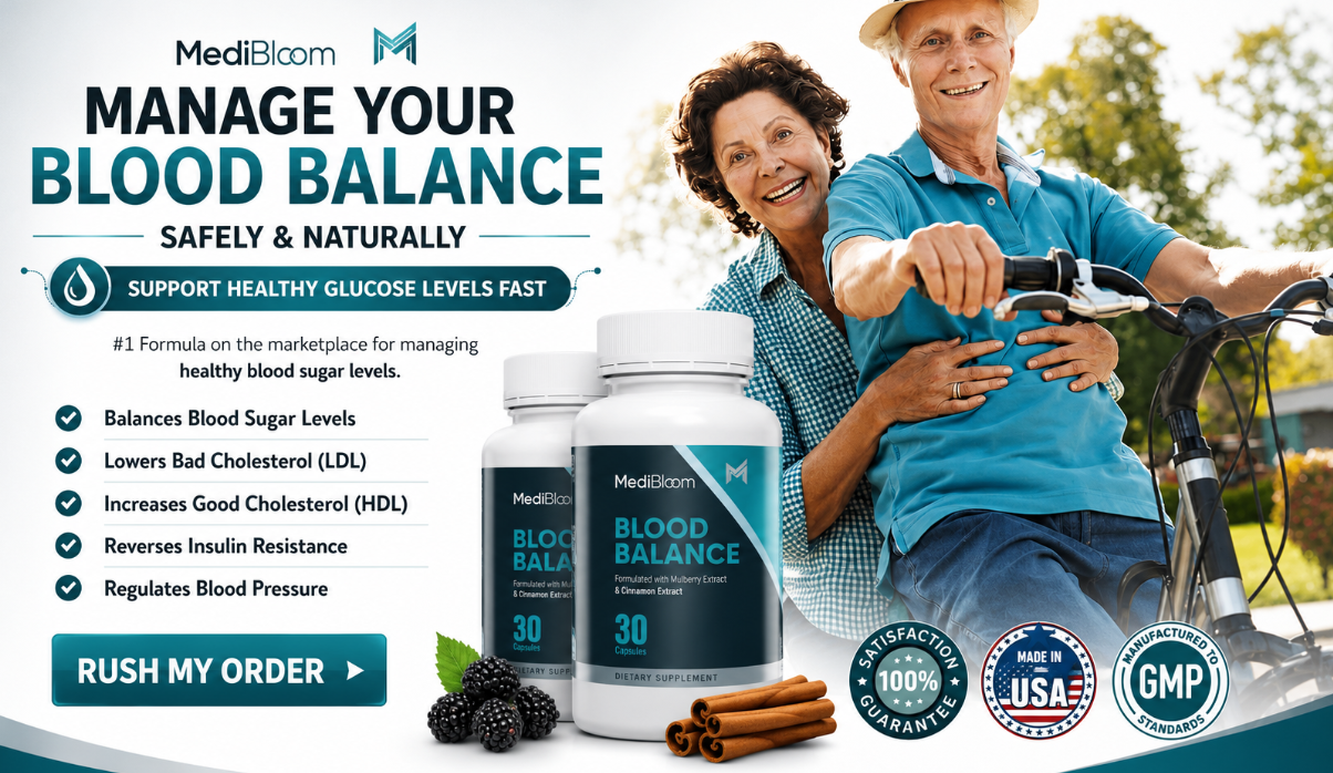 Happy healthy couple using MediBloom Blood Balance
